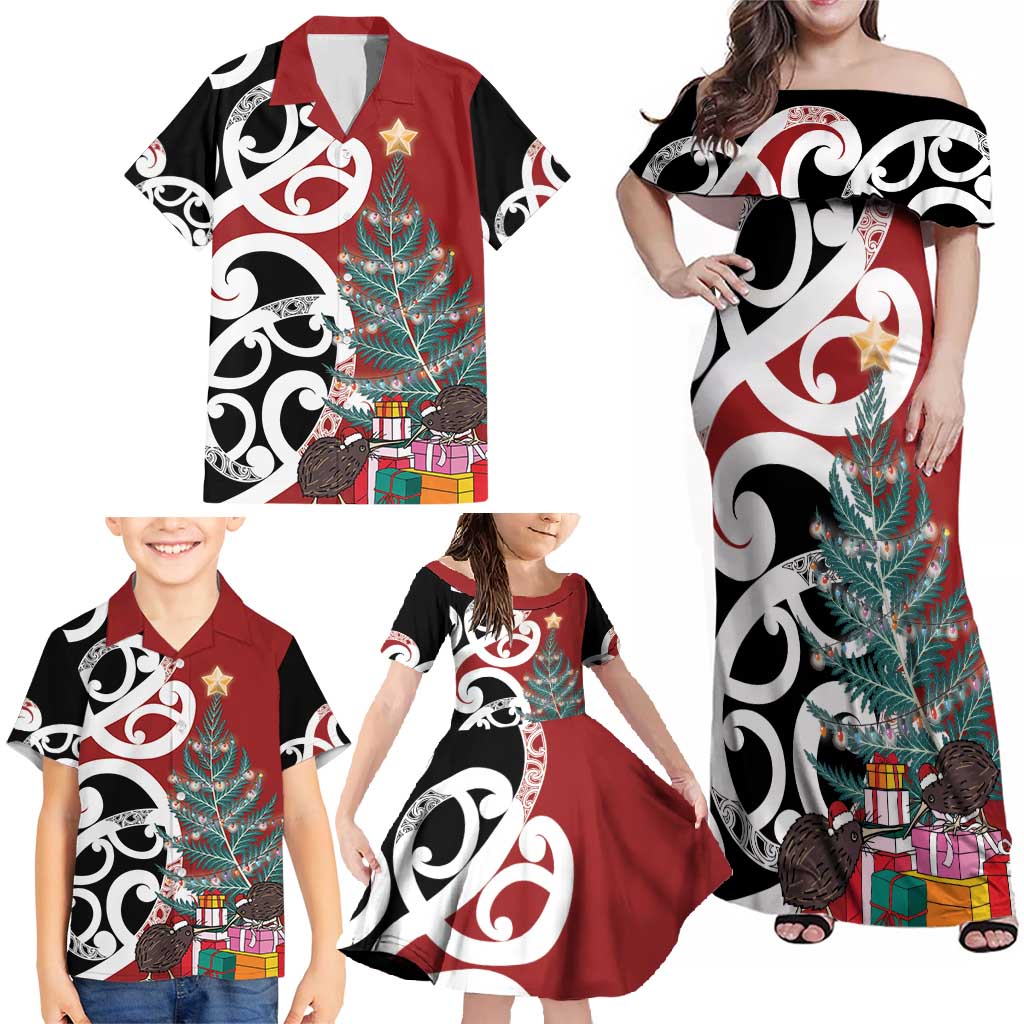 New Zealand Silver Fern Christmas Tree Family Matching Off Shoulder Maxi Dress and Hawaiian Shirt Meri Kirihimete LT7 - Polynesian Pride