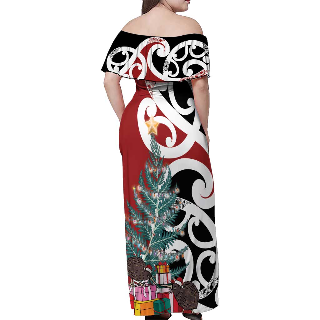 New Zealand Silver Fern Christmas Tree Family Matching Off Shoulder Maxi Dress and Hawaiian Shirt Meri Kirihimete LT7 - Polynesian Pride