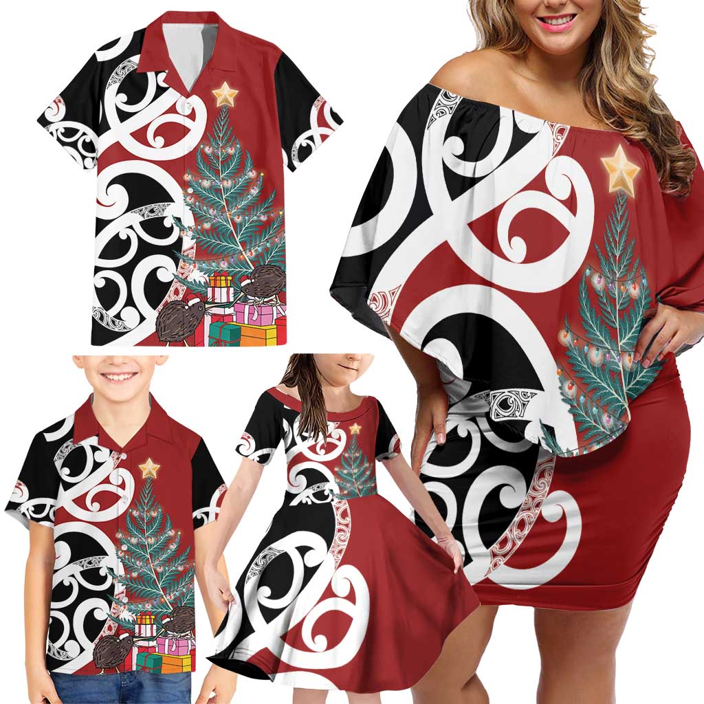 New Zealand Silver Fern Christmas Tree Family Matching Off Shoulder Short Dress and Hawaiian Shirt Meri Kirihimete LT7 - Polynesian Pride