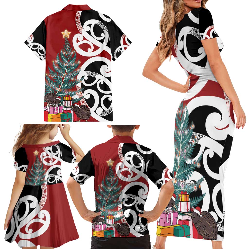 New Zealand Silver Fern Christmas Tree Family Matching Short Sleeve Bodycon Dress and Hawaiian Shirt Meri Kirihimete LT7 - Polynesian Pride