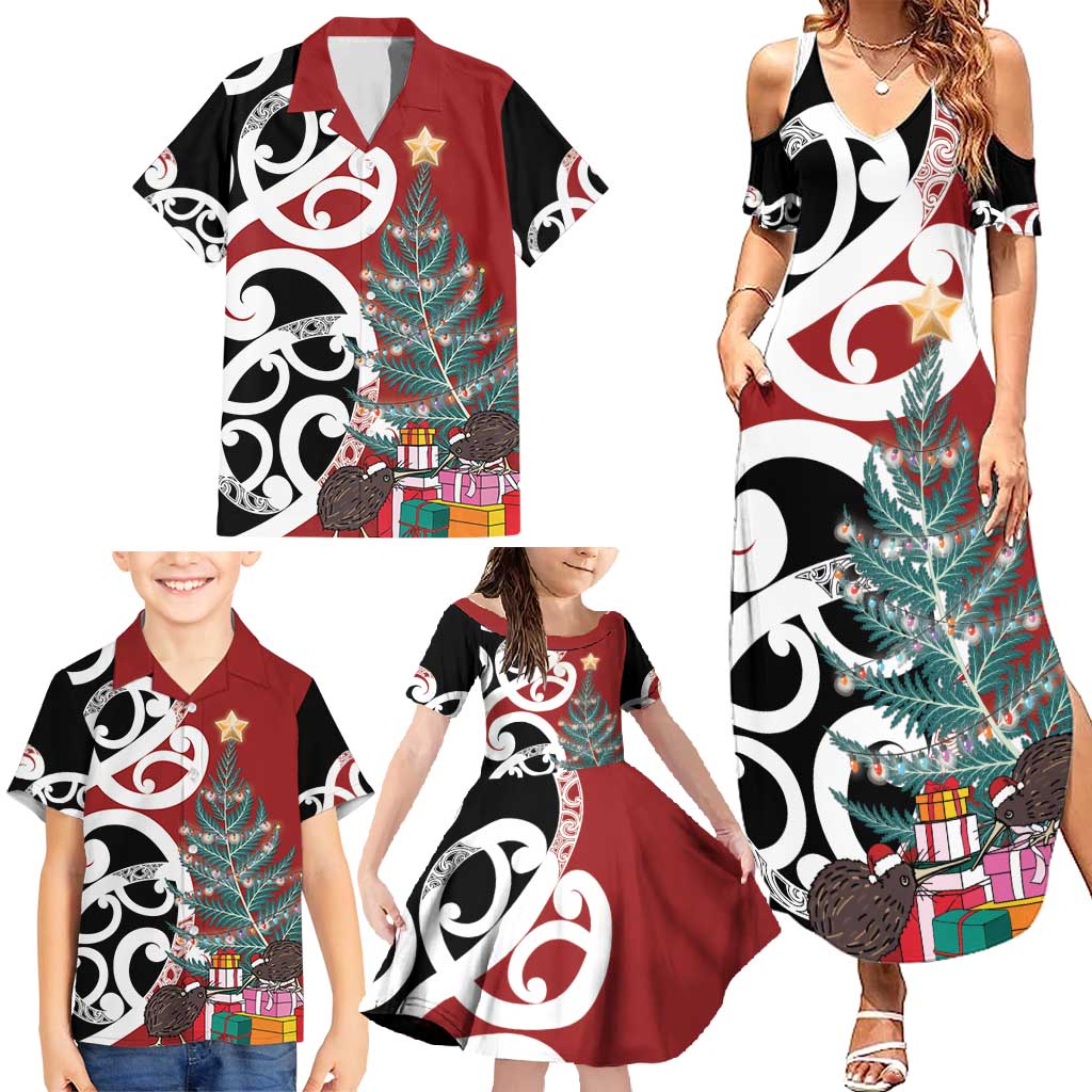 New Zealand Silver Fern Christmas Tree Family Matching Summer Maxi Dress and Hawaiian Shirt Meri Kirihimete LT7 - Polynesian Pride