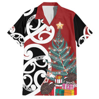 New Zealand Silver Fern Christmas Tree Family Matching Summer Maxi Dress and Hawaiian Shirt Meri Kirihimete LT7 Dad's Shirt - Short Sleeve Red - Polynesian Pride