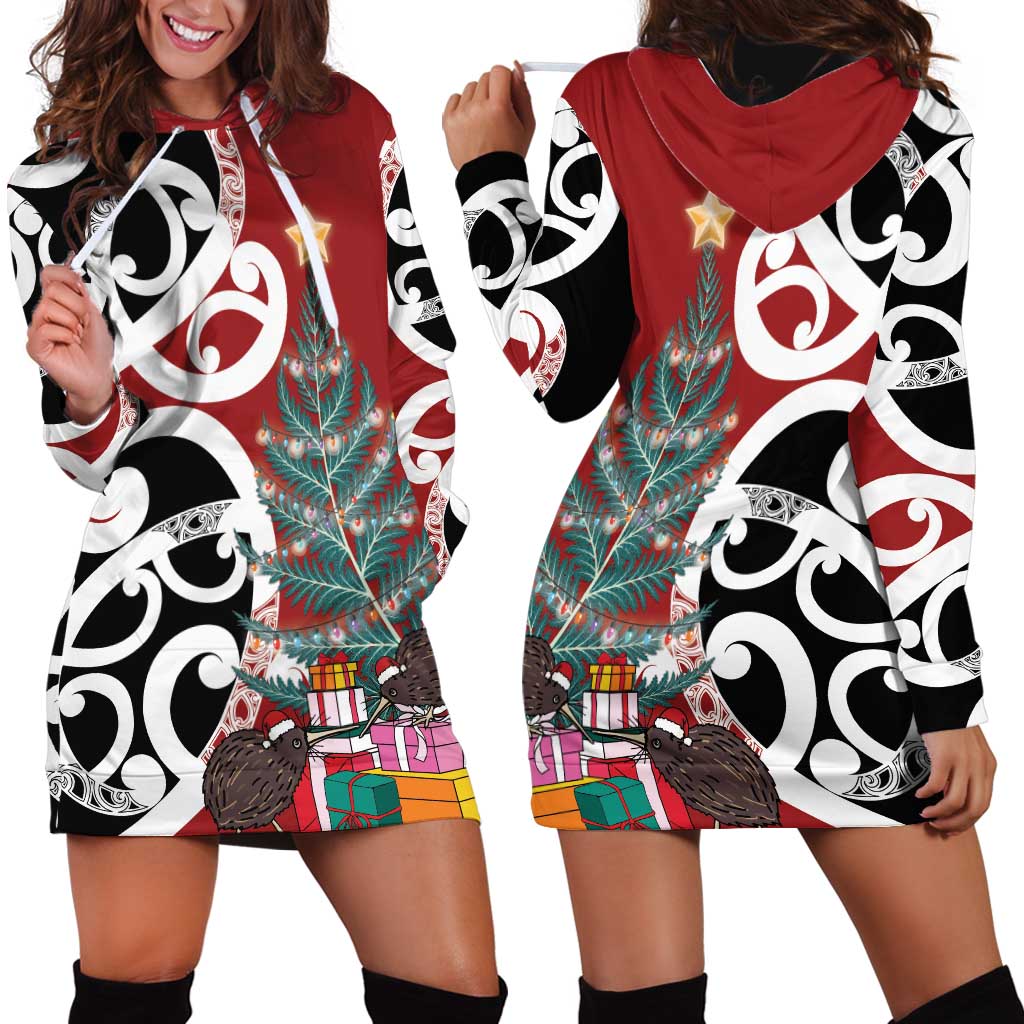 New Zealand Silver Fern Christmas Tree Hoodie Dress Meri Kirihimete LT7 - Polynesian Pride