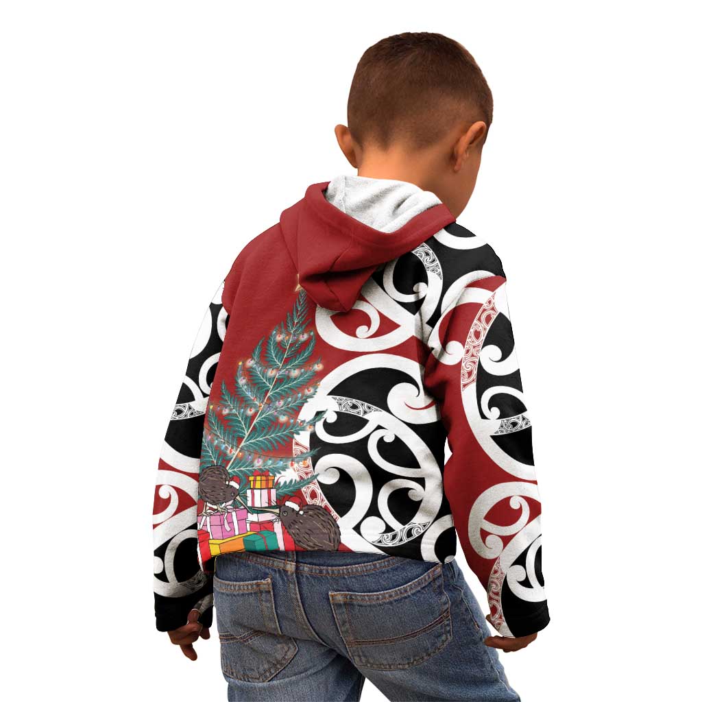New Zealand Silver Fern Christmas Tree Kid Hoodie Meri Kirihimete - Polynesian Pride