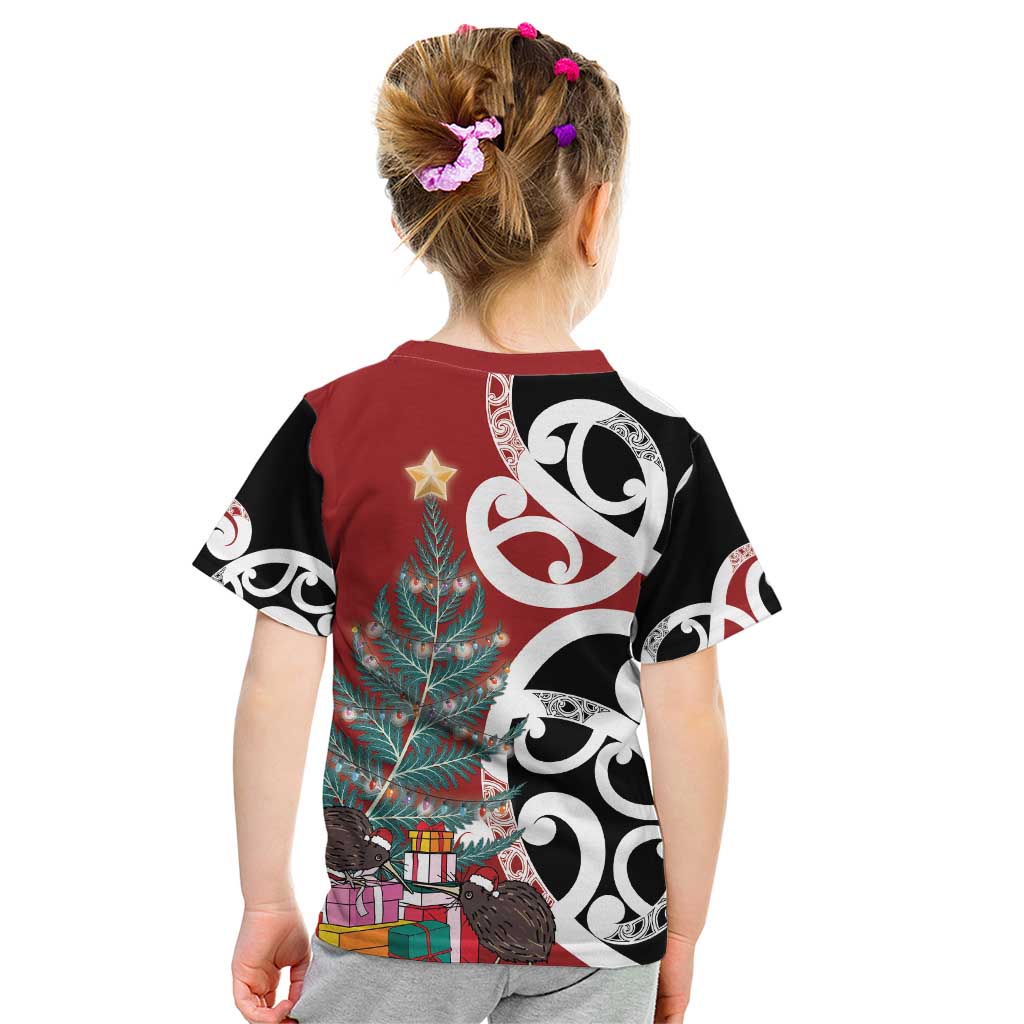 New Zealand Silver Fern Christmas Tree Kid T Shirt Meri Kirihimete - Polynesian Pride