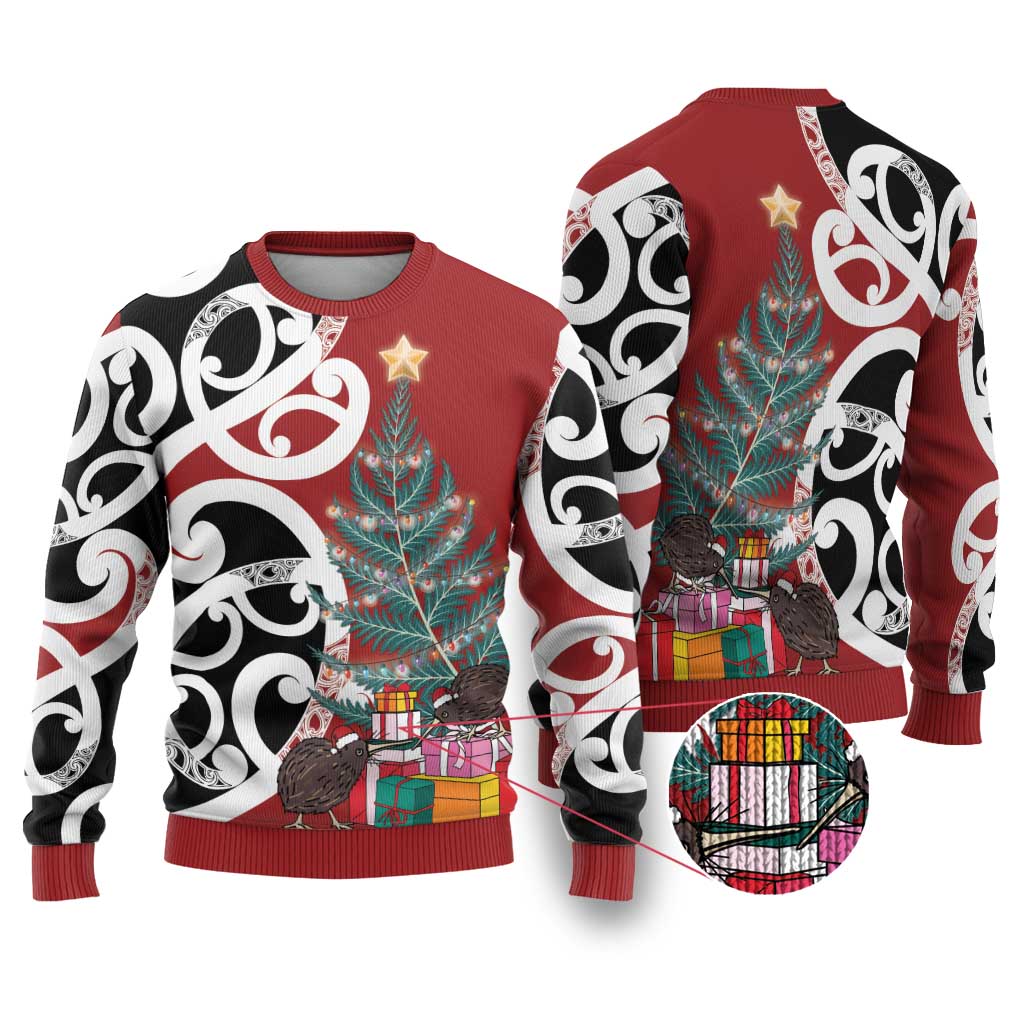 New Zealand Silver Fern Christmas Tree Ugly Christmas Sweater Meri Kirihimete - Polynesian Pride