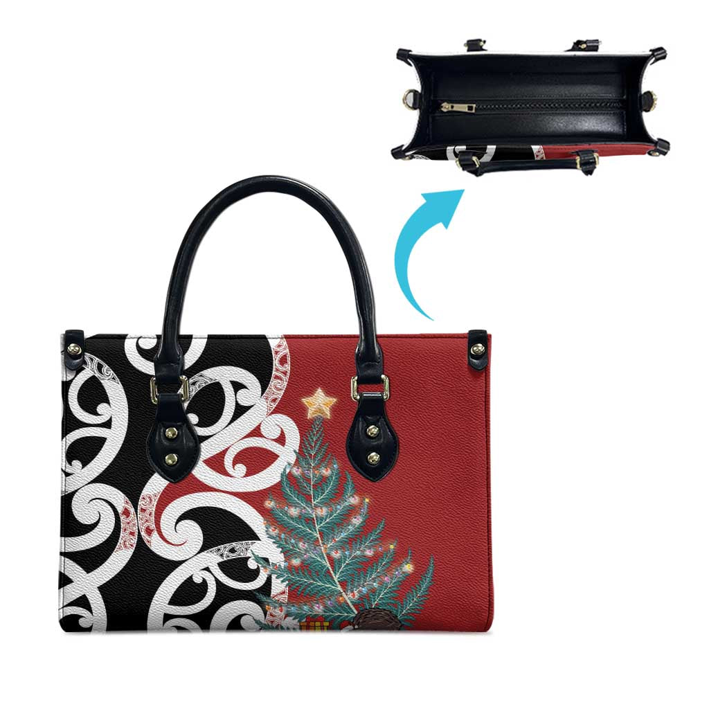 New Zealand Silver Fern Christmas Tree Leather Bag Meri Kirihimete - Polynesian Pride