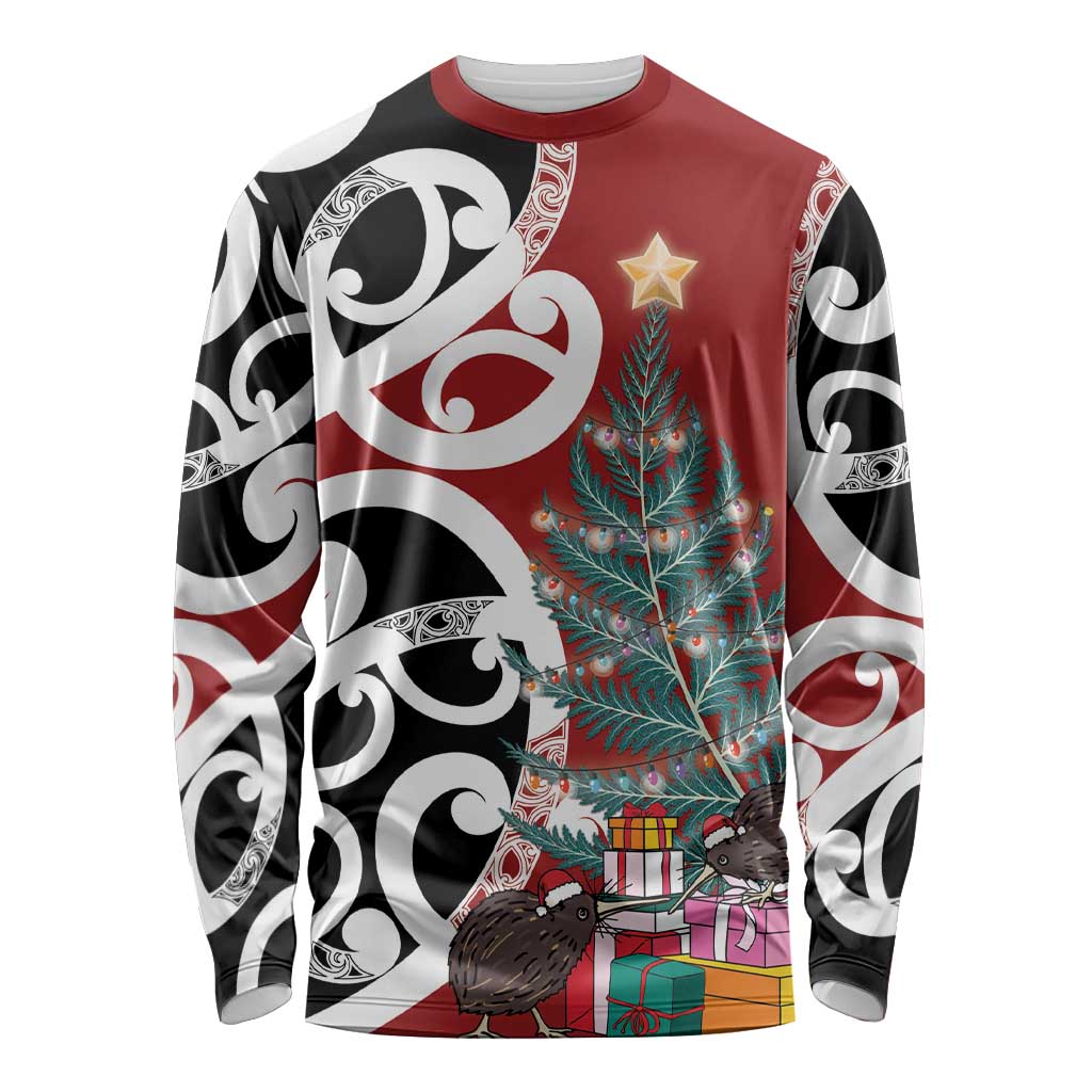 New Zealand Silver Fern Christmas Tree Long Sleeve Shirt Meri Kirihimete - Polynesian Pride