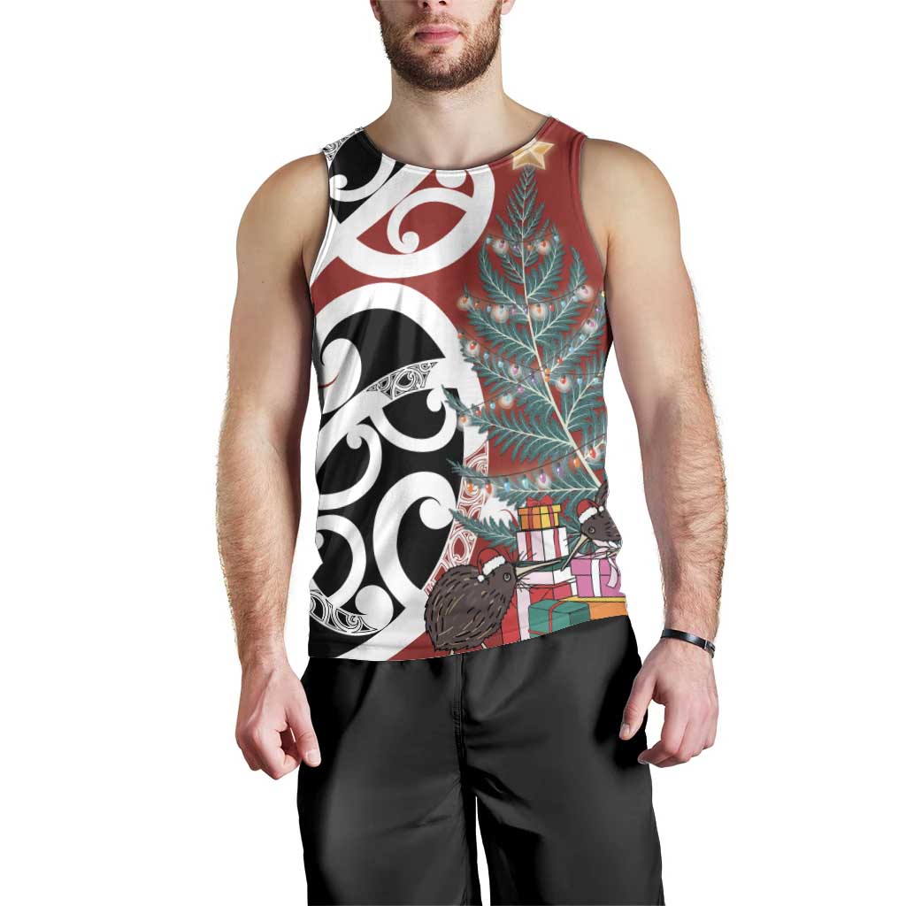 New Zealand Silver Fern Christmas Tree Men Tank Top Meri Kirihimete - Polynesian Pride