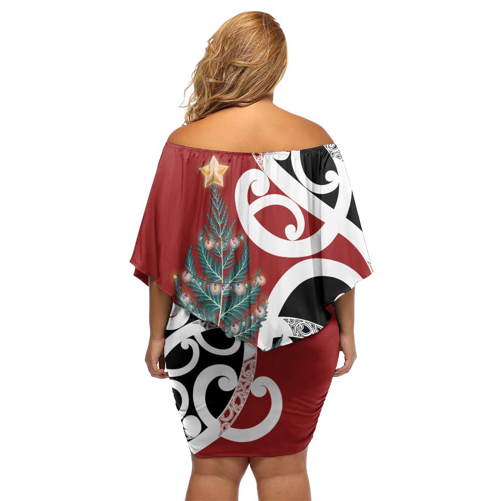 New Zealand Silver Fern Christmas Tree Off Shoulder Short Dress Meri Kirihimete - Polynesian Pride