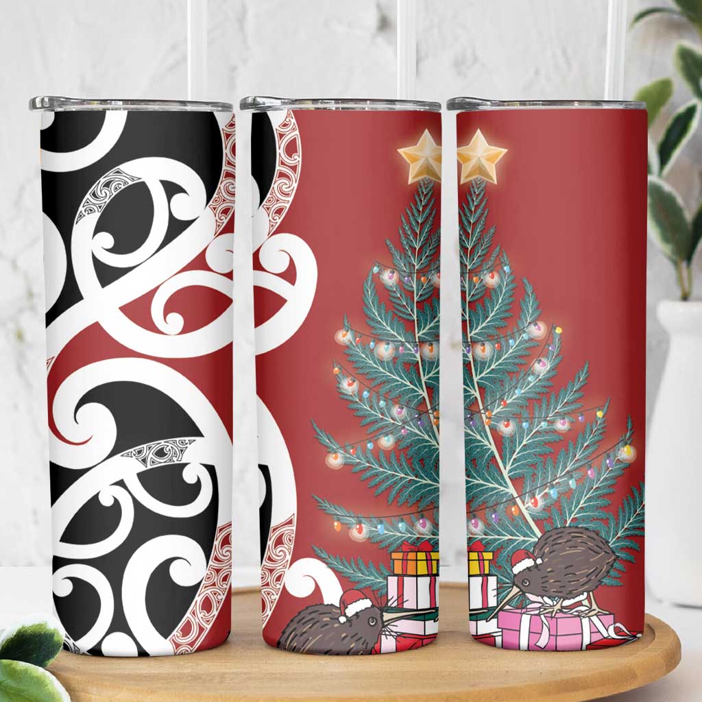 New Zealand Silver Fern Christmas Tree Skinny Tumbler Meri Kirihimete LT7 - Polynesian Pride