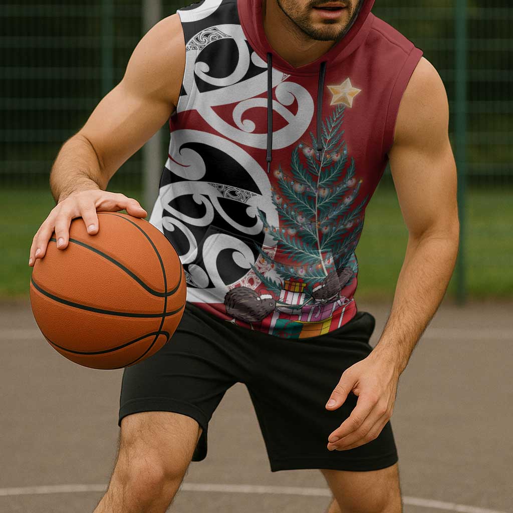 New Zealand Silver Fern Christmas Tree Sleeveless Hoodie Meri Kirihimete - Polynesian Pride