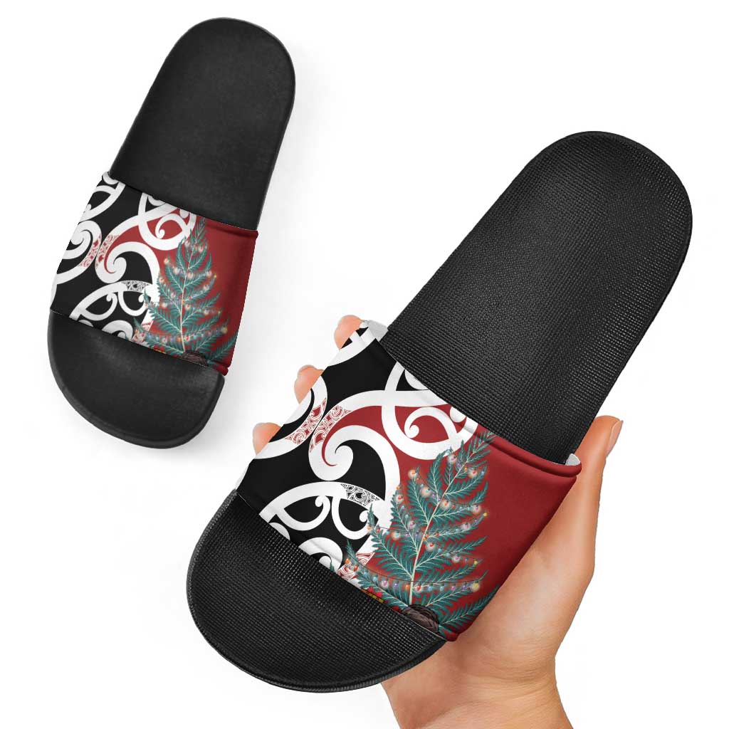 New Zealand Silver Fern Christmas Tree Slide Sandals Meri Kirihimete - Polynesian Pride