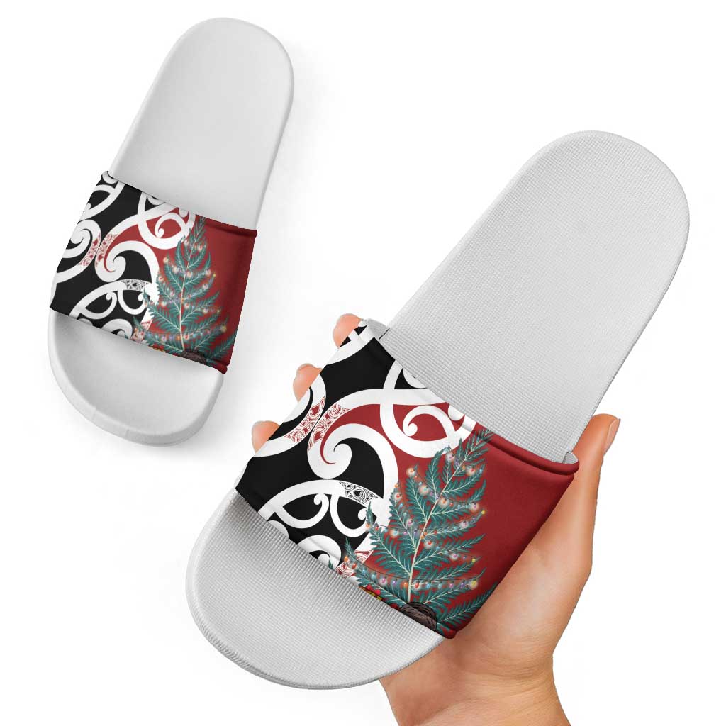 New Zealand Silver Fern Christmas Tree Slide Sandals Meri Kirihimete - Polynesian Pride