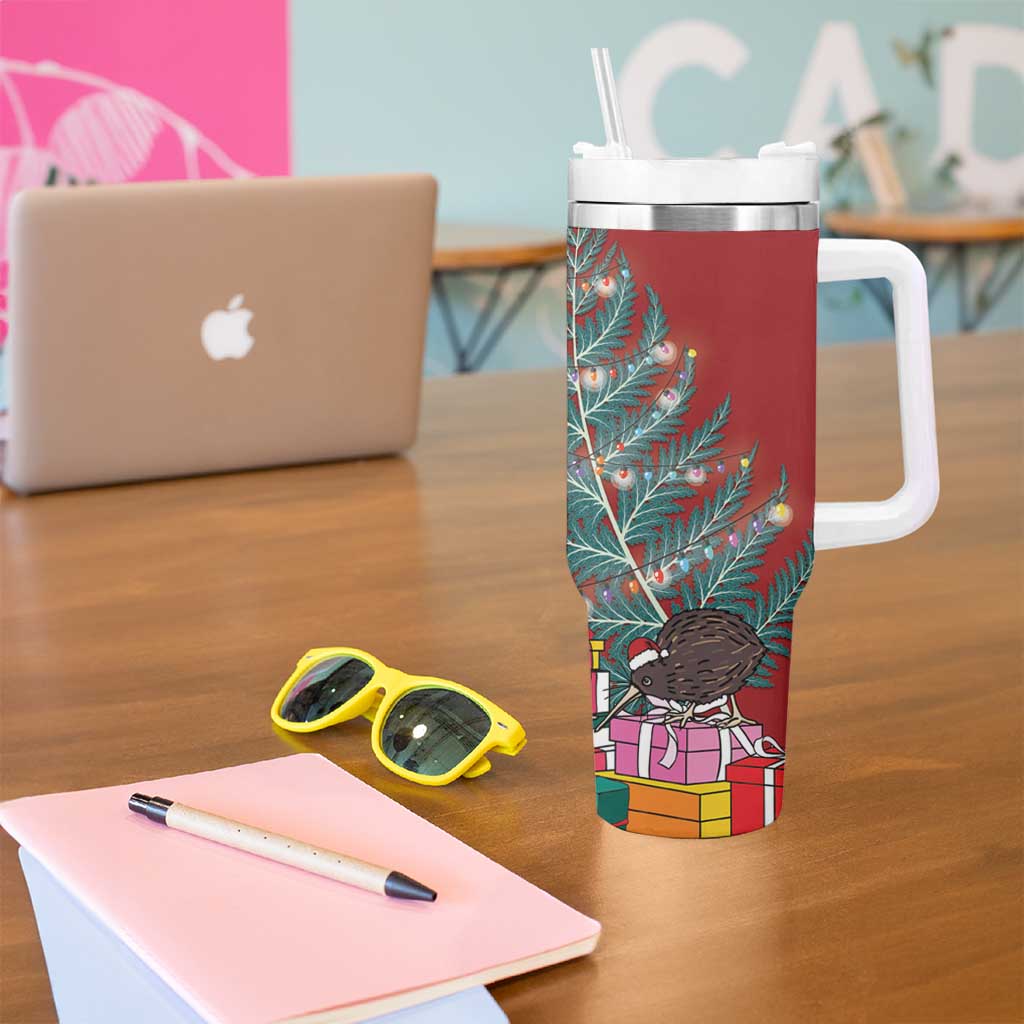 New Zealand Silver Fern Christmas Tree Tumbler With Handle Meri Kirihimete - Polynesian Pride