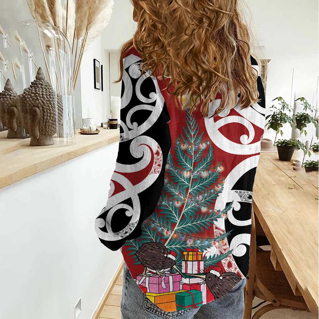 New Zealand Silver Fern Christmas Tree Women Casual Shirt Meri Kirihimete LT7 - Polynesian Pride