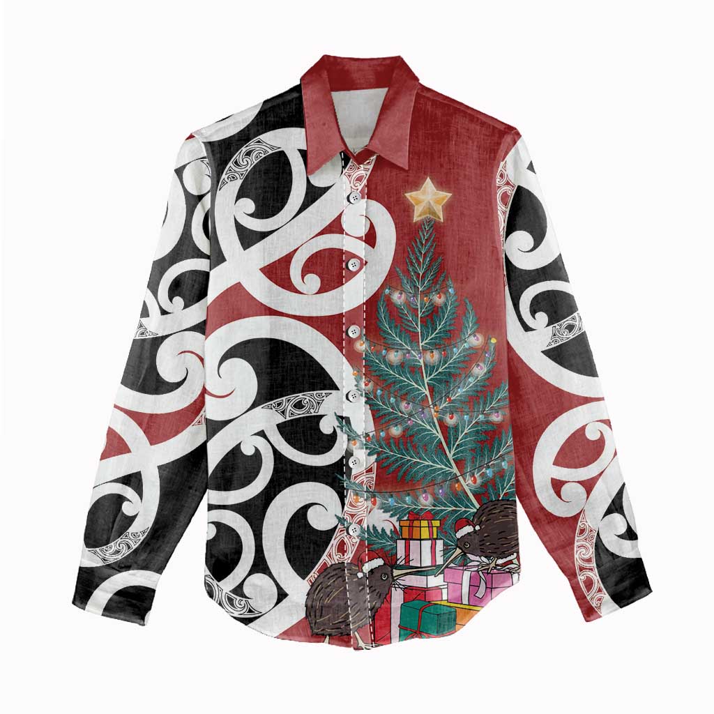New Zealand Silver Fern Christmas Tree Women Casual Shirt Meri Kirihimete LT7 - Polynesian Pride