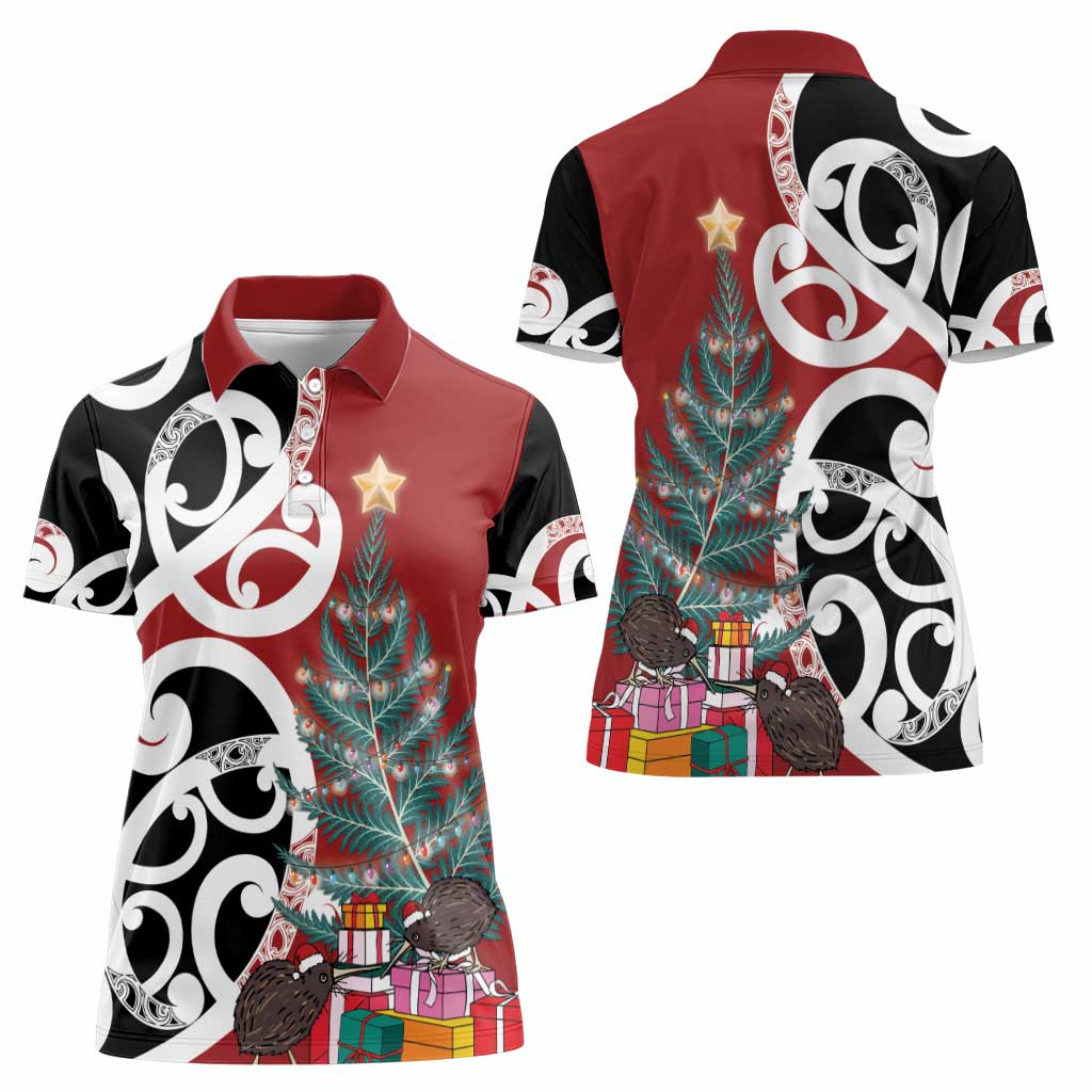 New Zealand Silver Fern Christmas Tree Women Polo Shirt Meri Kirihimete LT7 - Polynesian Pride