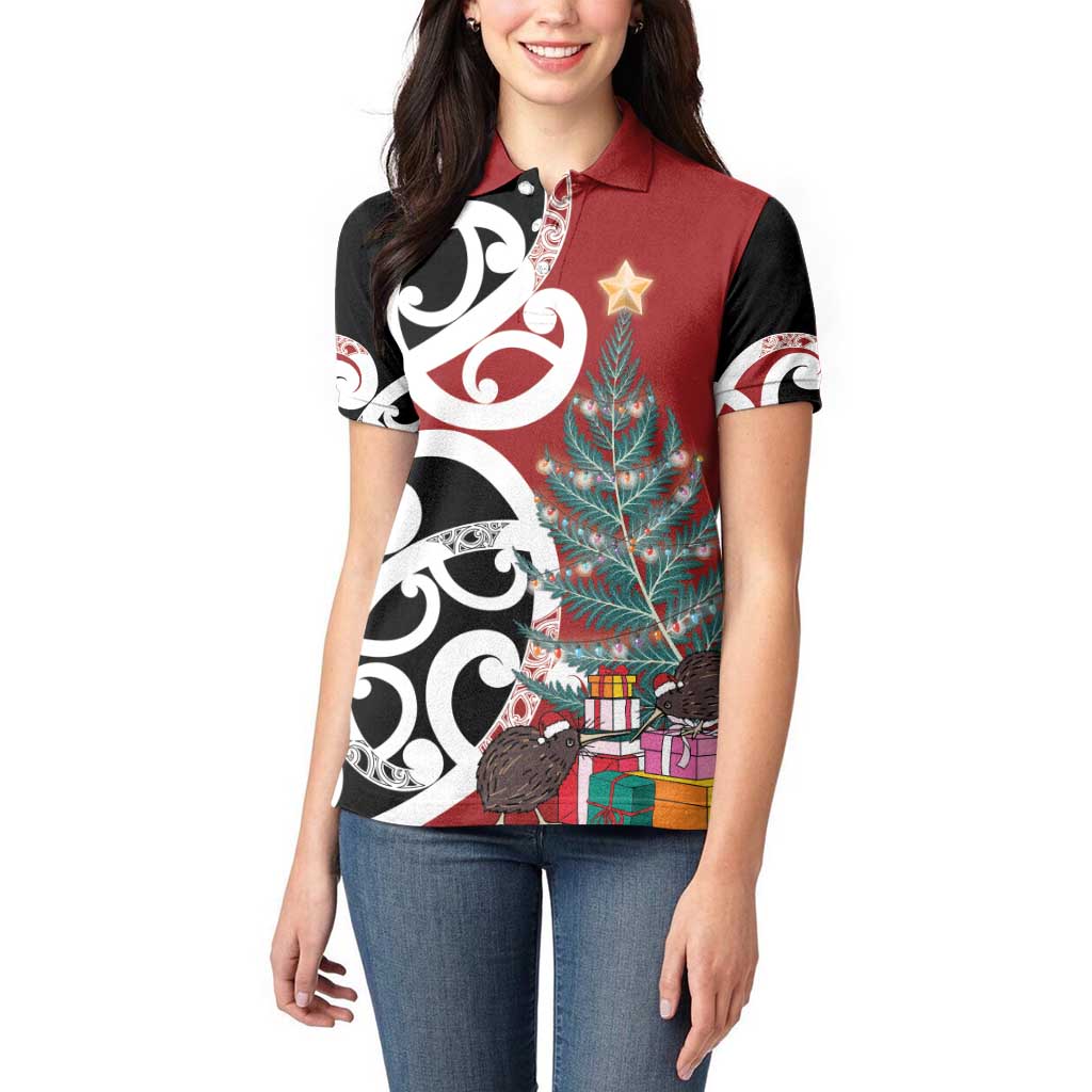 New Zealand Silver Fern Christmas Tree Women Polo Shirt Meri Kirihimete LT7 - Polynesian Pride