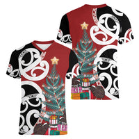 New Zealand Silver Fern Christmas Tree Women V-Neck T-Shirt Meri Kirihimete LT7 - Polynesian Pride