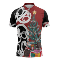 New Zealand Silver Fern Christmas Tree Zipper Polo Shirt Meri Kirihimete - Polynesian Pride