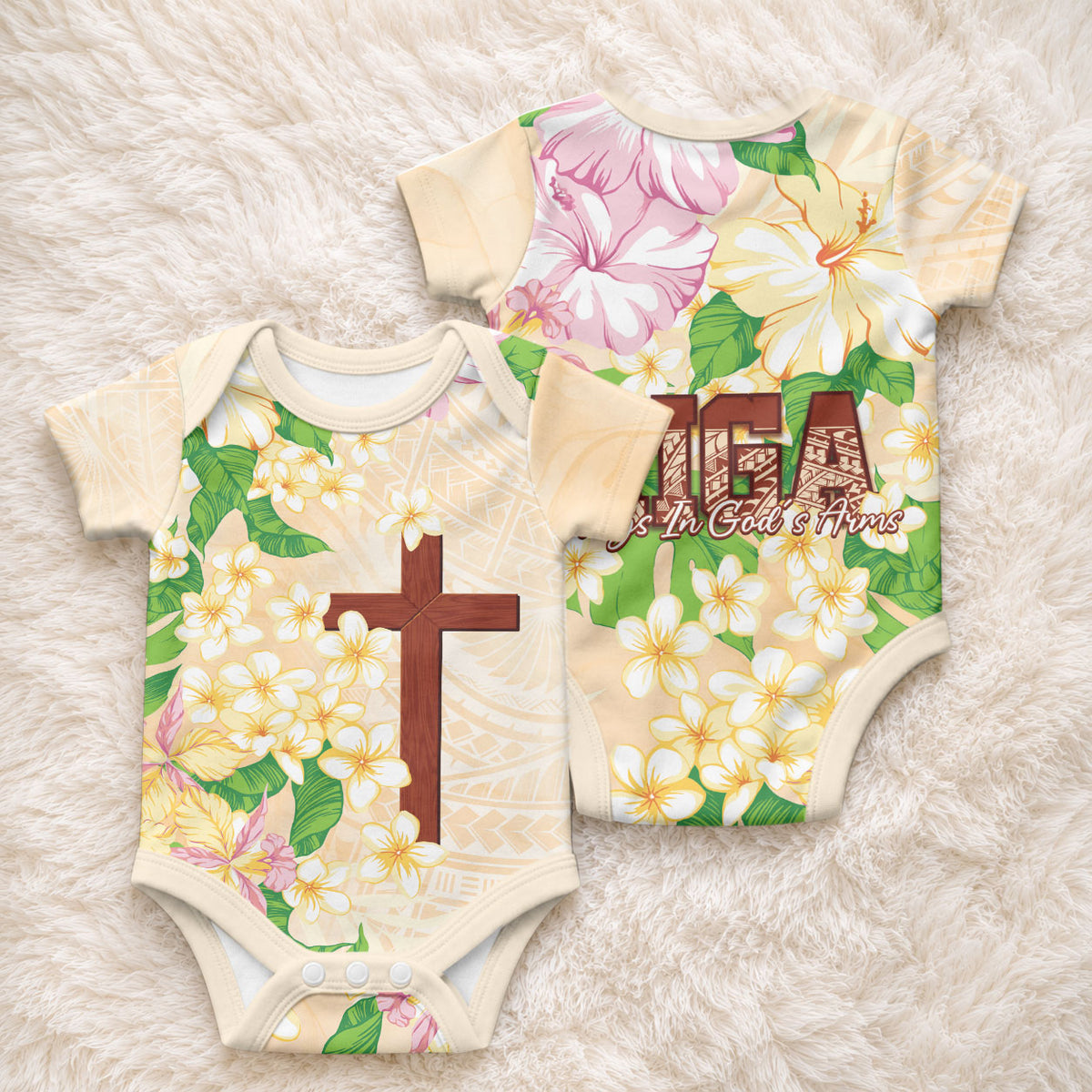 Samoa AIGA Floral Theme Baby Onesie Always In God's Arms LT7 - Polynesian Pride