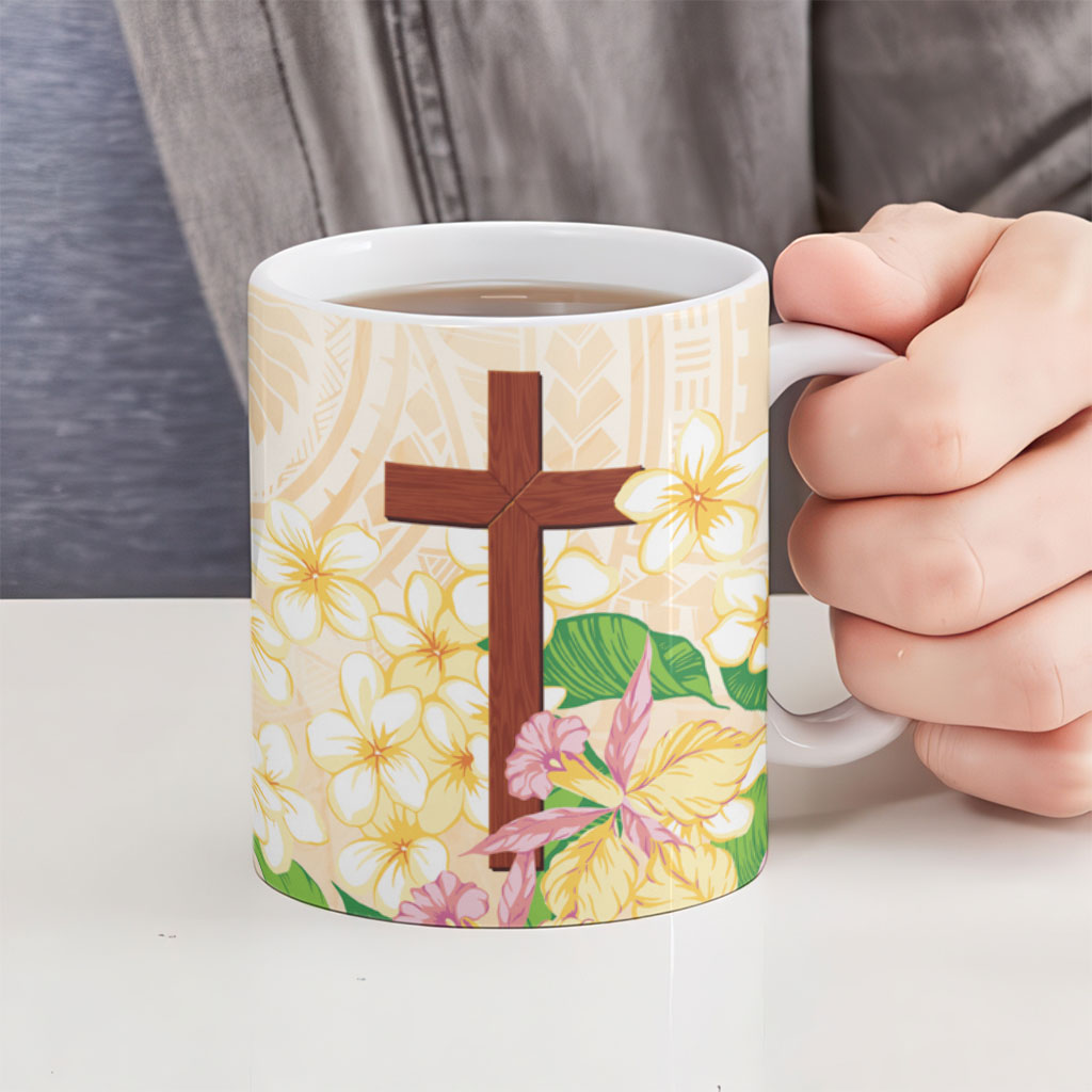 Samoa AIGA Floral Theme Ceramic Mug Always In God's Arms LT7 - Polynesian Pride