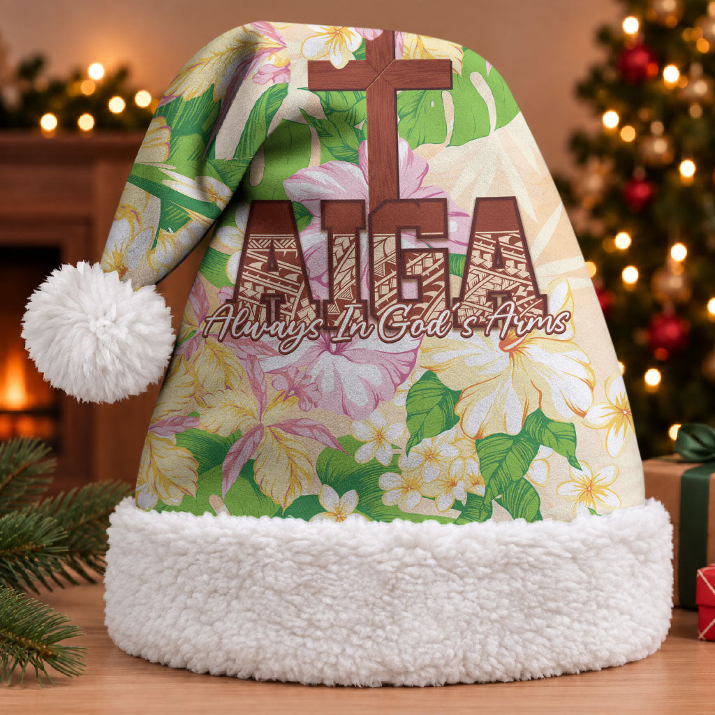 Samoa AIGA Floral Theme Christmas Santa Hat Always In God's Arms LT7 With Fur Multicolor - Polynesian Pride