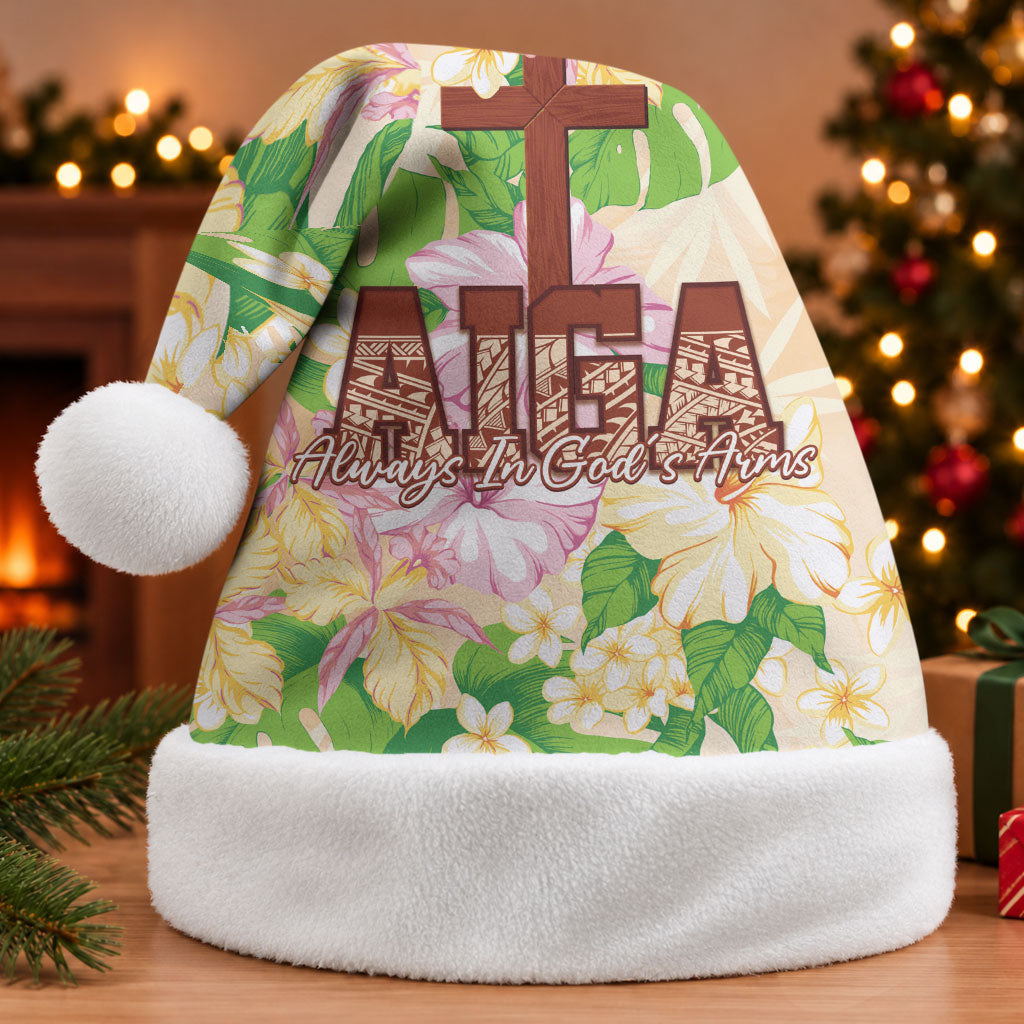 Samoa AIGA Floral Theme Christmas Santa Hat Always In God's Arms LT7 Without Fur Multicolor - Polynesian Pride