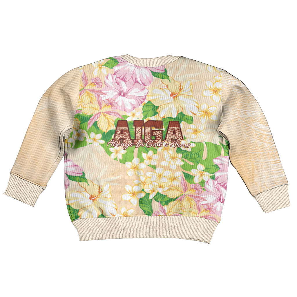 Samoa AIGA Floral Theme Kid Ugly Christmas Sweater Always In God's Arms LT7 - Polynesian Pride