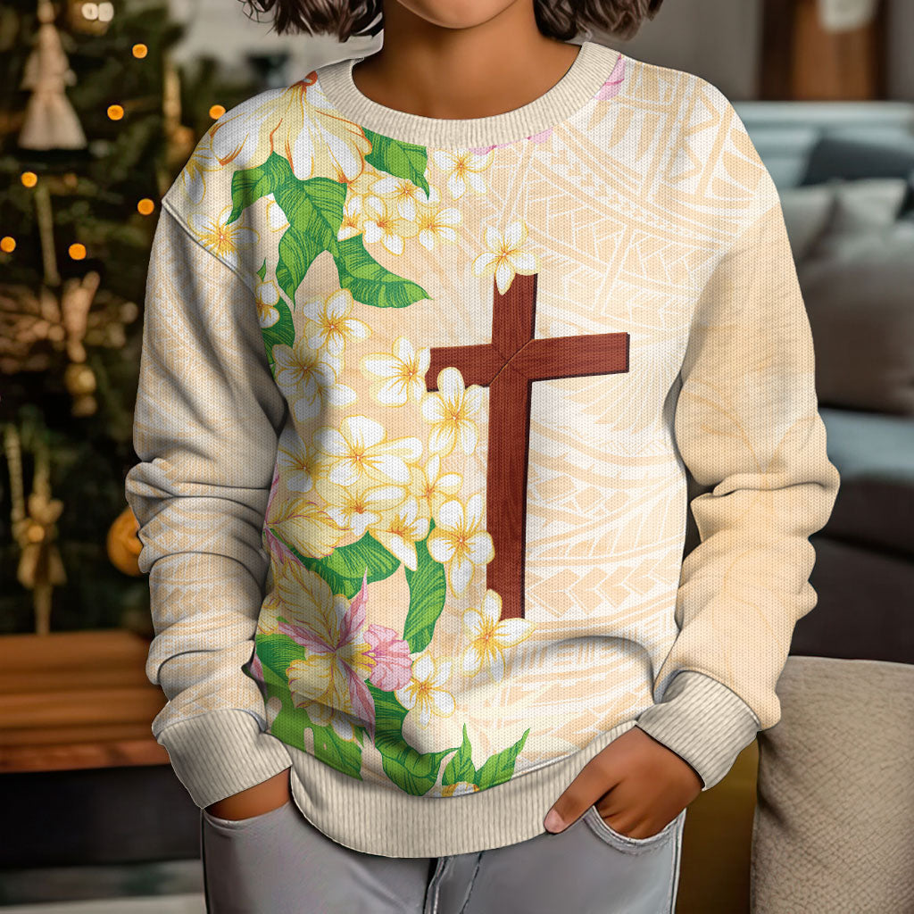 Samoa AIGA Floral Theme Kid Ugly Christmas Sweater Always In God's Arms LT7 - Polynesian Pride