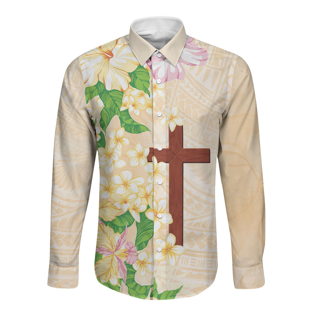 Samoa AIGA Floral Theme Long Sleeve Button Shirt Always In God's Arms LT7 Unisex Multicolor - Polynesian Pride