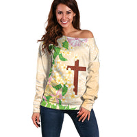Samoa AIGA Floral Theme Off Shoulder Sweater Always In God's Arms LT7 Women Multicolor - Polynesian Pride