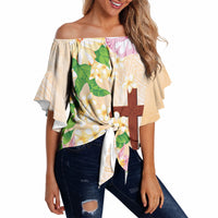 Samoa AIGA Floral Theme Off Shoulder Wrap Waist Top Always In God's Arms LT7 Multicolor - Polynesian Pride