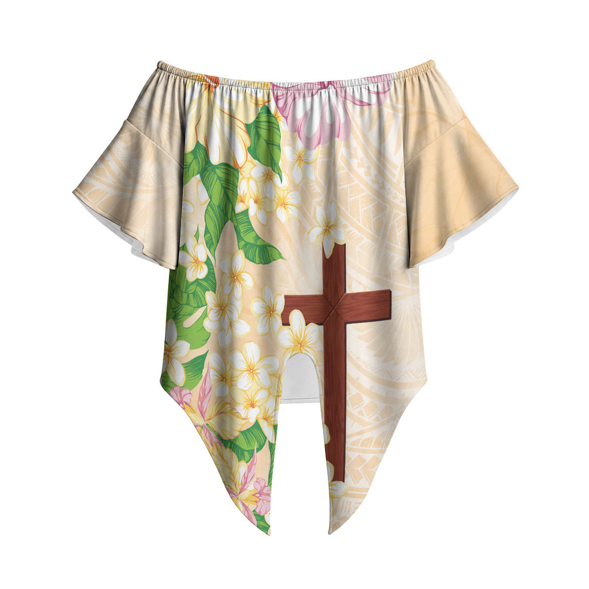 Samoa AIGA Floral Theme Off Shoulder Wrap Waist Top Always In God's Arms LT7 - Polynesian Pride