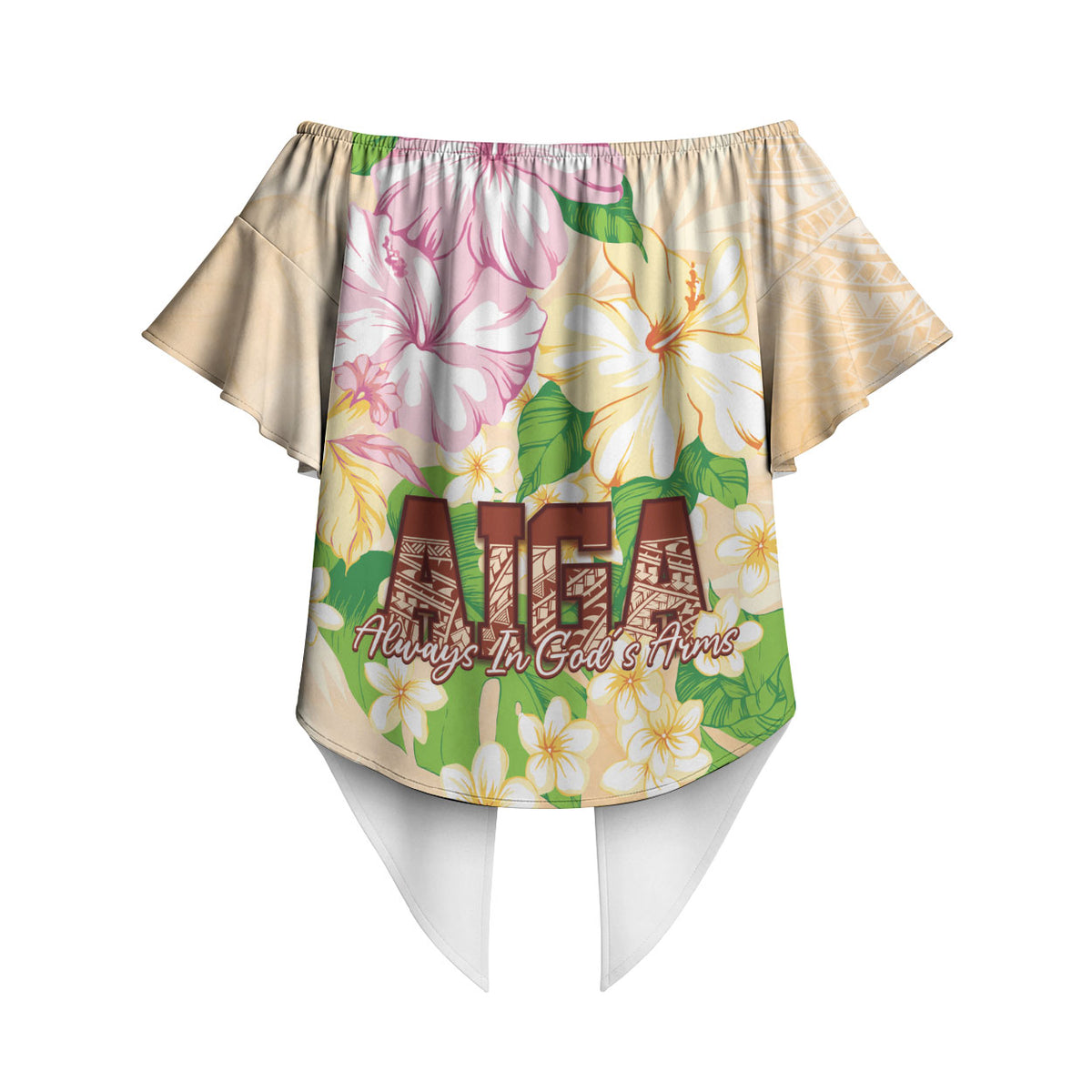 Samoa AIGA Floral Theme Off Shoulder Wrap Waist Top Always In God's Arms LT7 - Polynesian Pride