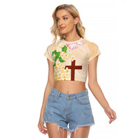 Samoa AIGA Floral Theme Raglan Cropped T Shirt Always In God's Arms LT7 Female Multicolor - Polynesian Pride