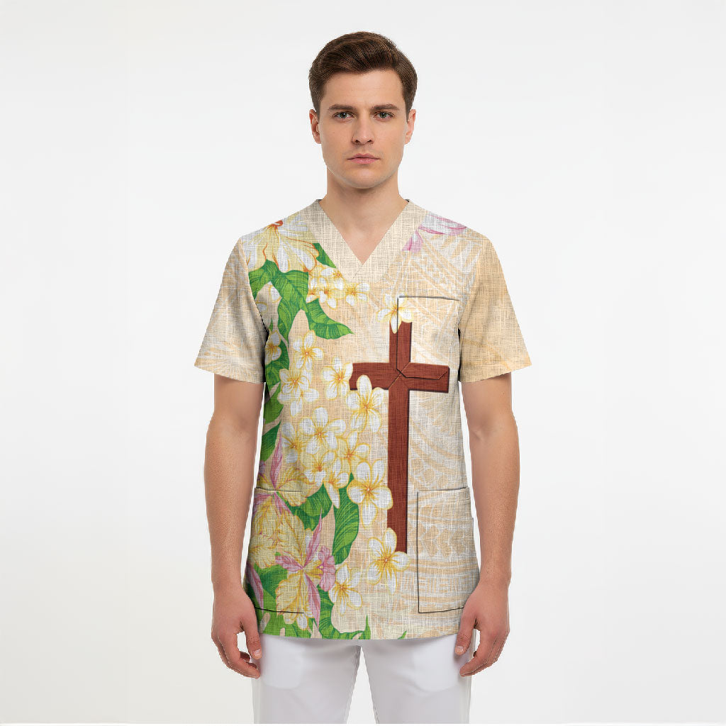 Samoa AIGA Floral Theme Scrub Top Always In God's Arms LT7 - Polynesian Pride