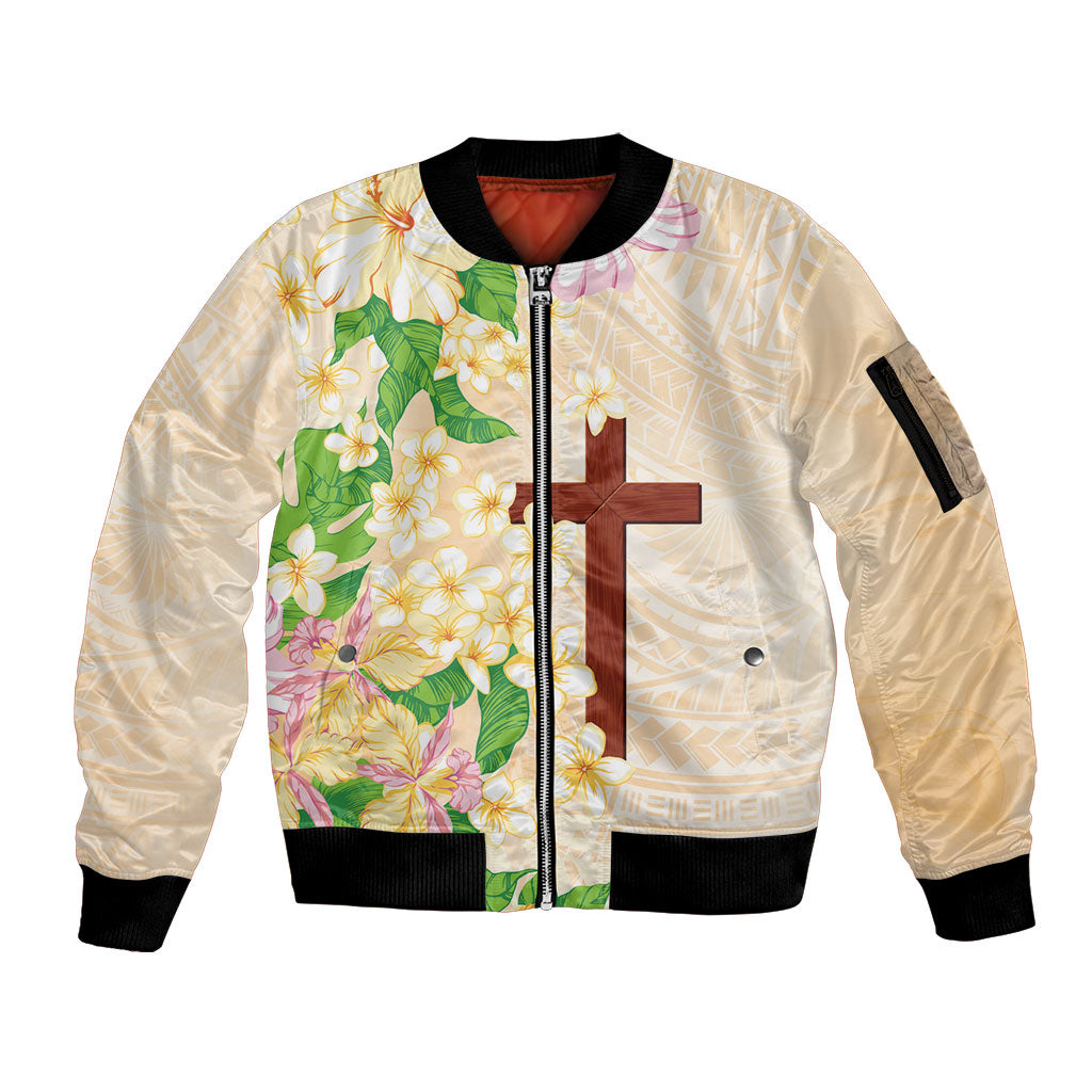 Samoa AIGA Floral Theme Sleeve Zip Bomber Jacket Always In God's Arms LT7 Unisex Multicolor - Polynesian Pride
