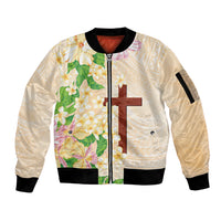 Samoa AIGA Floral Theme Sleeve Zip Bomber Jacket Always In God's Arms LT7 Unisex Multicolor - Polynesian Pride