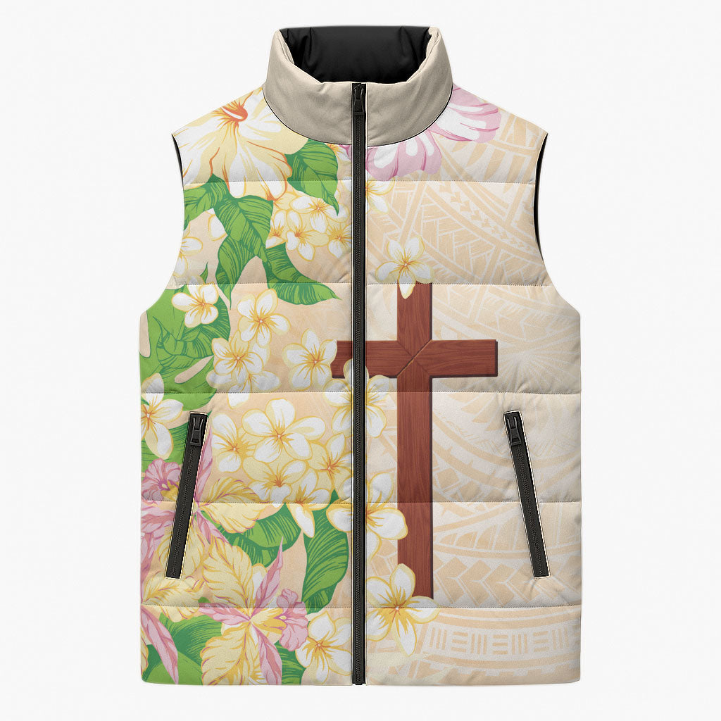 Samoa AIGA Floral Theme Sleeveless Puffer Jacket Always In God's Arms LT7 Unisex Multicolor - Polynesian Pride