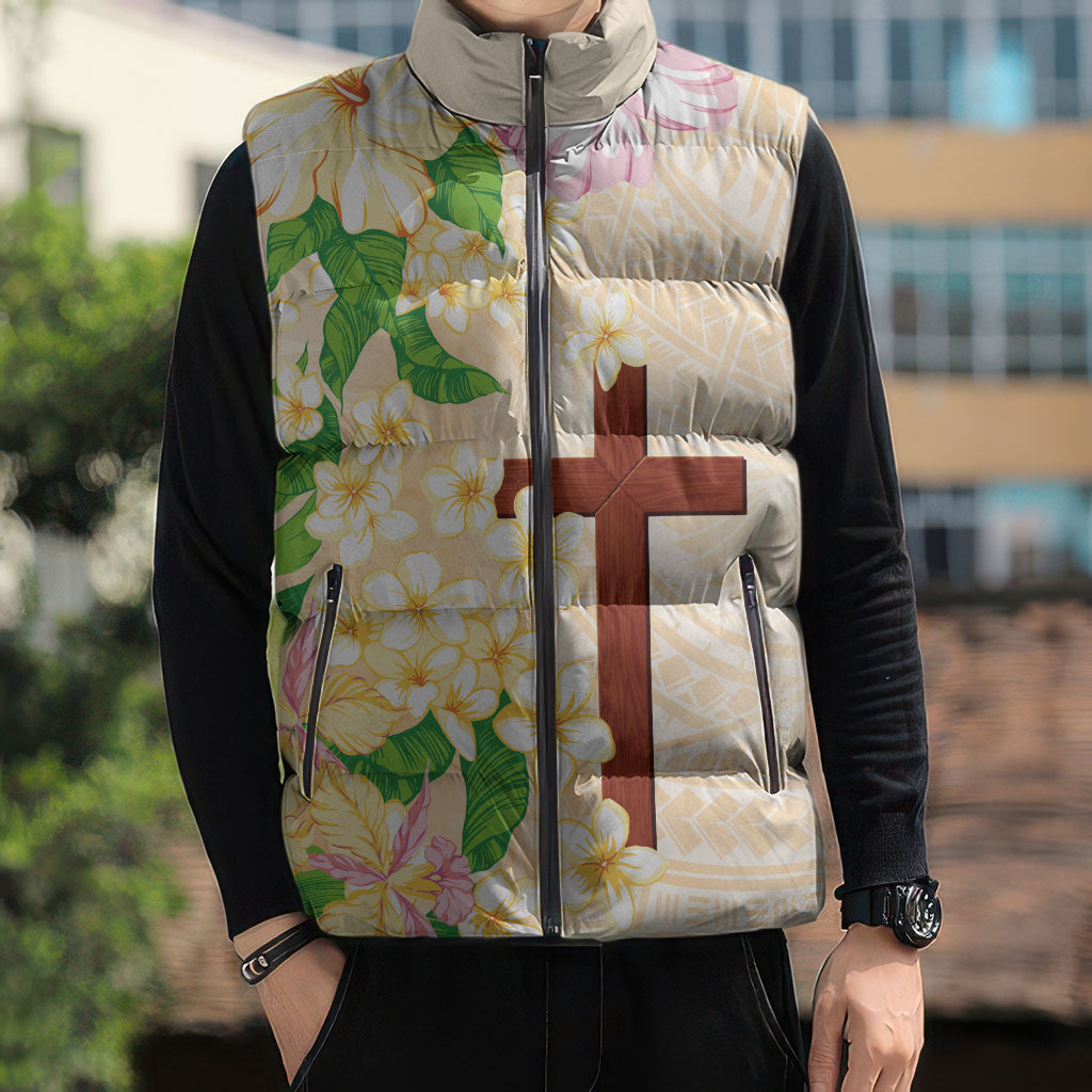 Samoa AIGA Floral Theme Sleeveless Puffer Jacket Always In God's Arms LT7 - Polynesian Pride