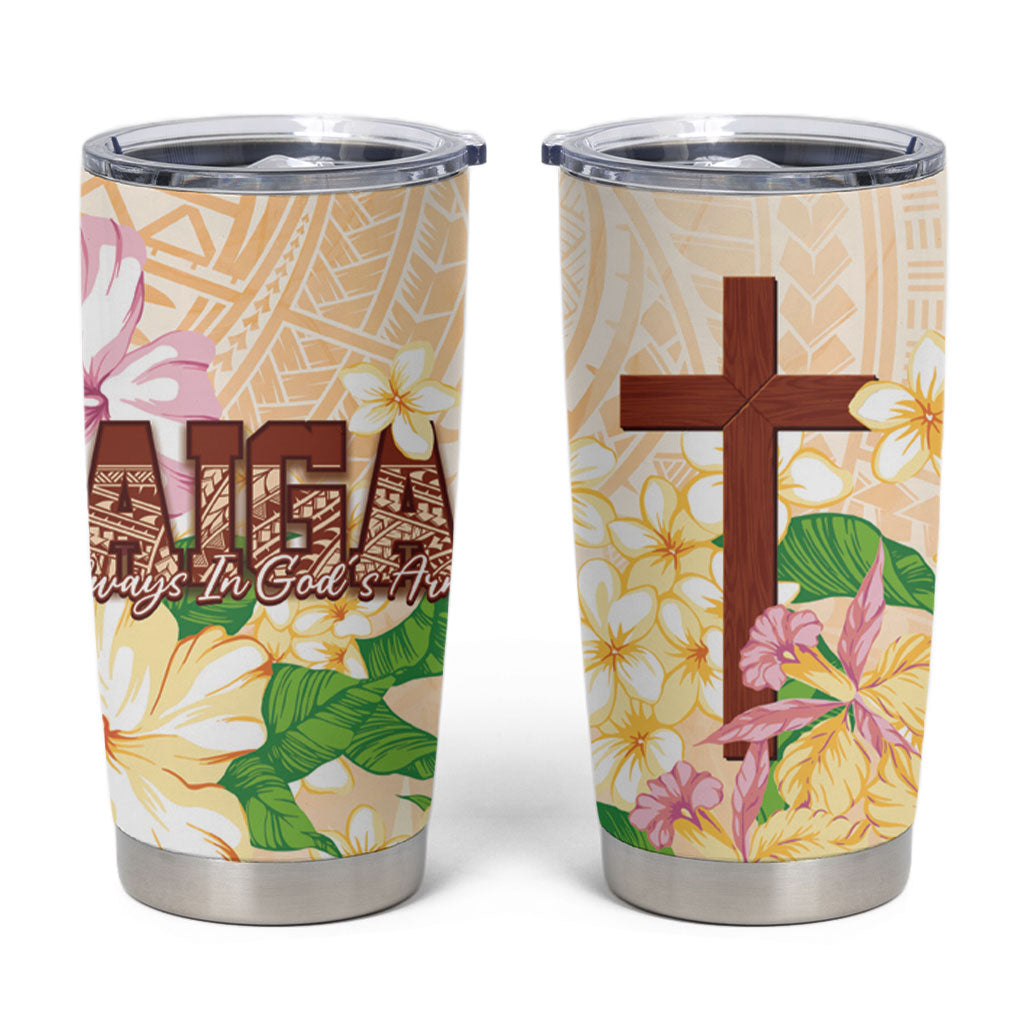 Samoa AIGA Floral Theme Tumbler Cup Always In God's Arms LT7 Multicolor - Polynesian Pride
