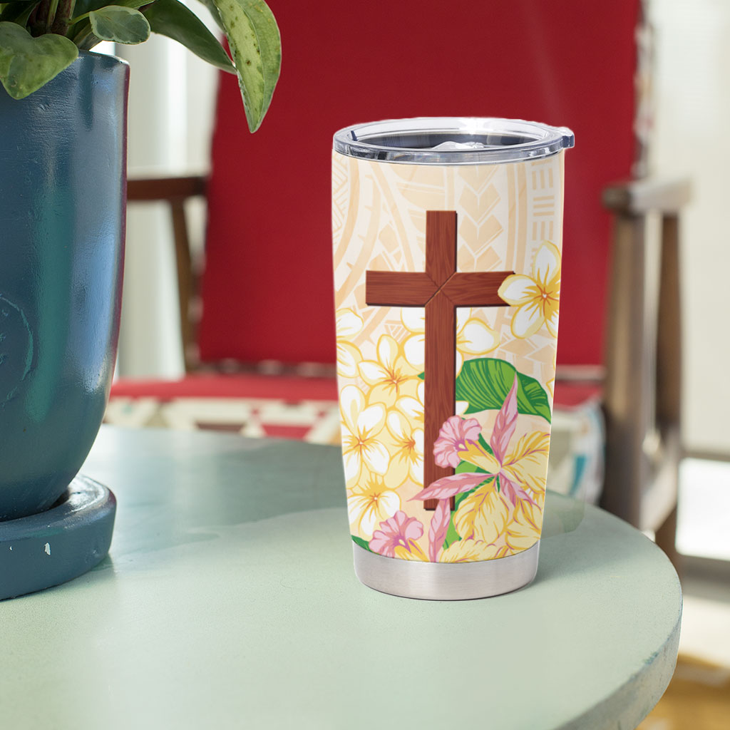 Samoa AIGA Floral Theme Tumbler Cup Always In God's Arms LT7 - Polynesian Pride