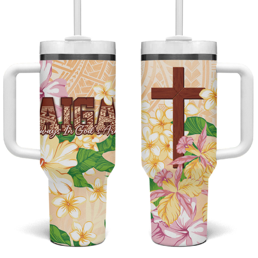 Samoa AIGA Floral Theme Tumbler With Handle Always In God's Arms LT7 One Size: 40 oz Multicolor - Polynesian Pride