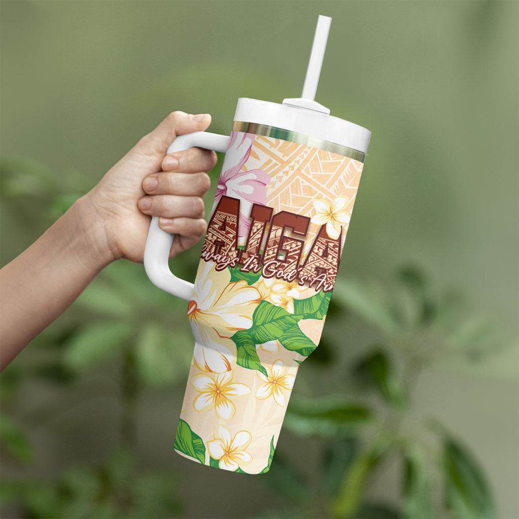 Samoa AIGA Floral Theme Tumbler With Handle Always In God's Arms LT7 - Polynesian Pride