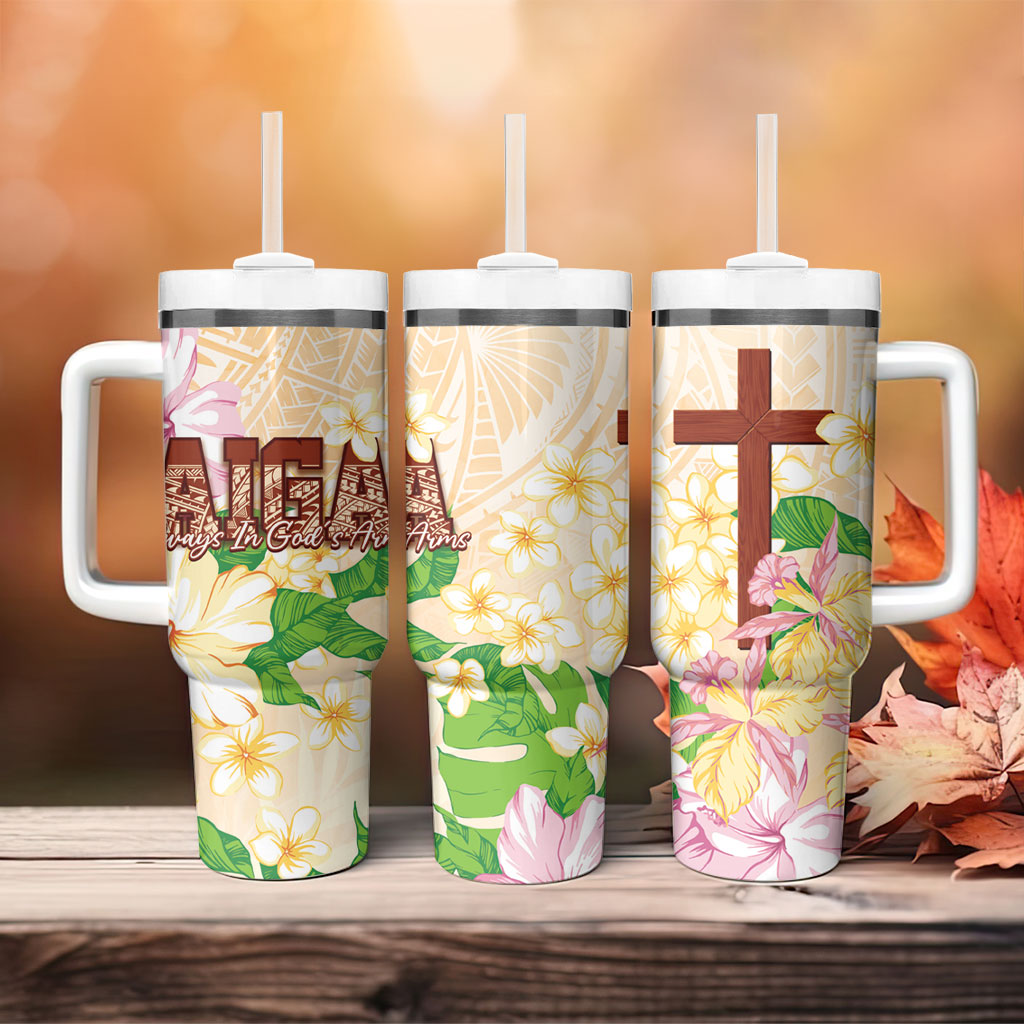 Samoa AIGA Floral Theme Tumbler With Handle Always In God's Arms LT7 - Polynesian Pride