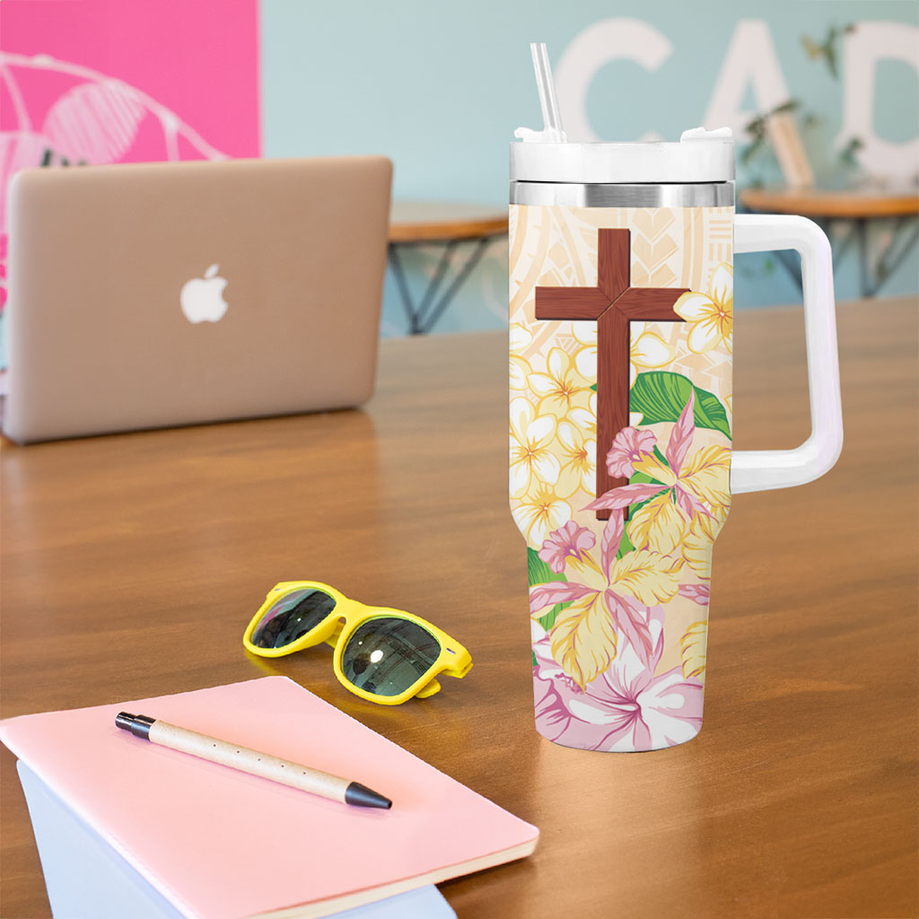 Samoa AIGA Floral Theme Tumbler With Handle Always In God's Arms LT7 - Polynesian Pride