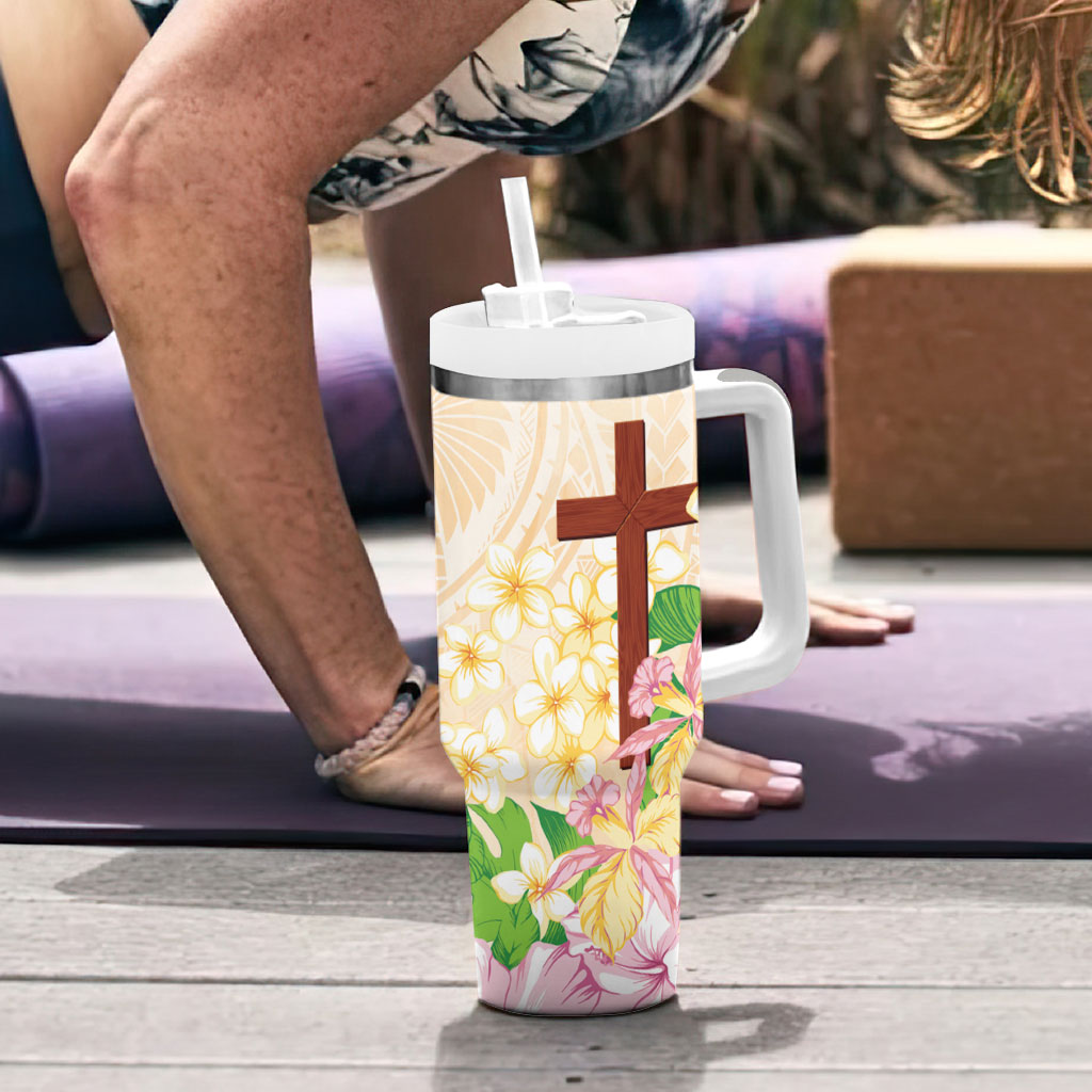Samoa AIGA Floral Theme Tumbler With Handle Always In God's Arms LT7 - Polynesian Pride