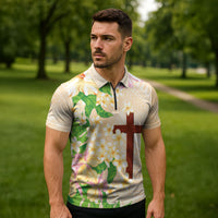 Samoa AIGA Floral Theme Zipper Polo Shirt Always In God's Arms LT7 - Polynesian Pride